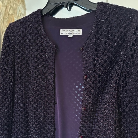 Andrea Polizzi Women Shimmery‎ Cardigan M Purple Open Front Metallic Knit Jacket - Picture 8 of 9